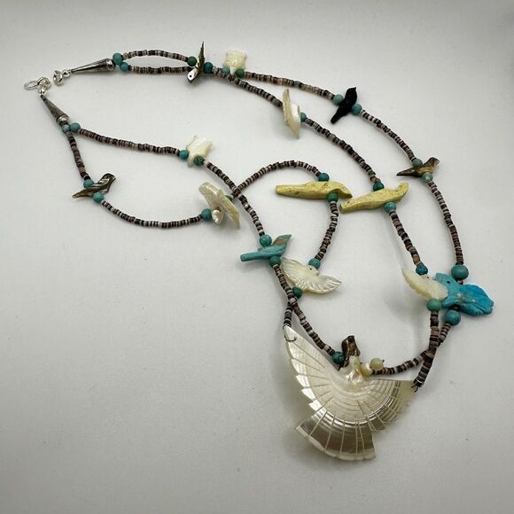 Amazing Zuni-style Fetish necklace with heishi shell, turquoise, stone beads! - Picture 9 of 16